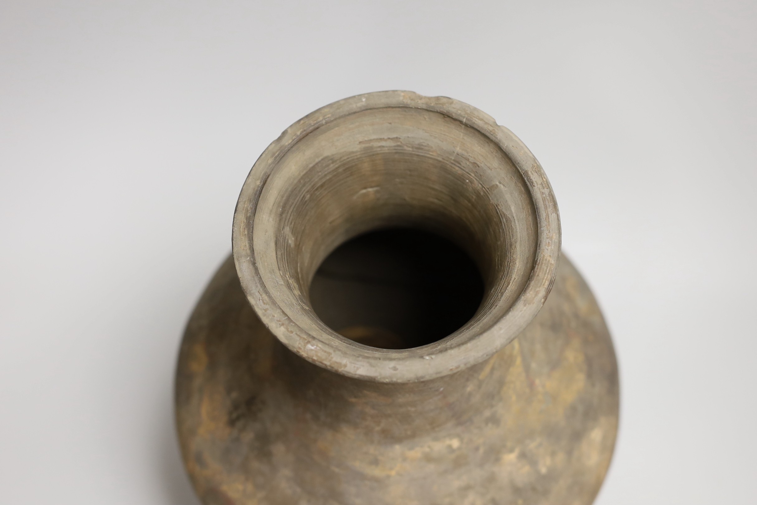 A Chinese pigment painted pottery jar, probably Han dynasty, 32cm